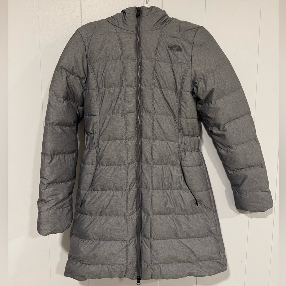 Small Grey North Face Long Puff Jacket